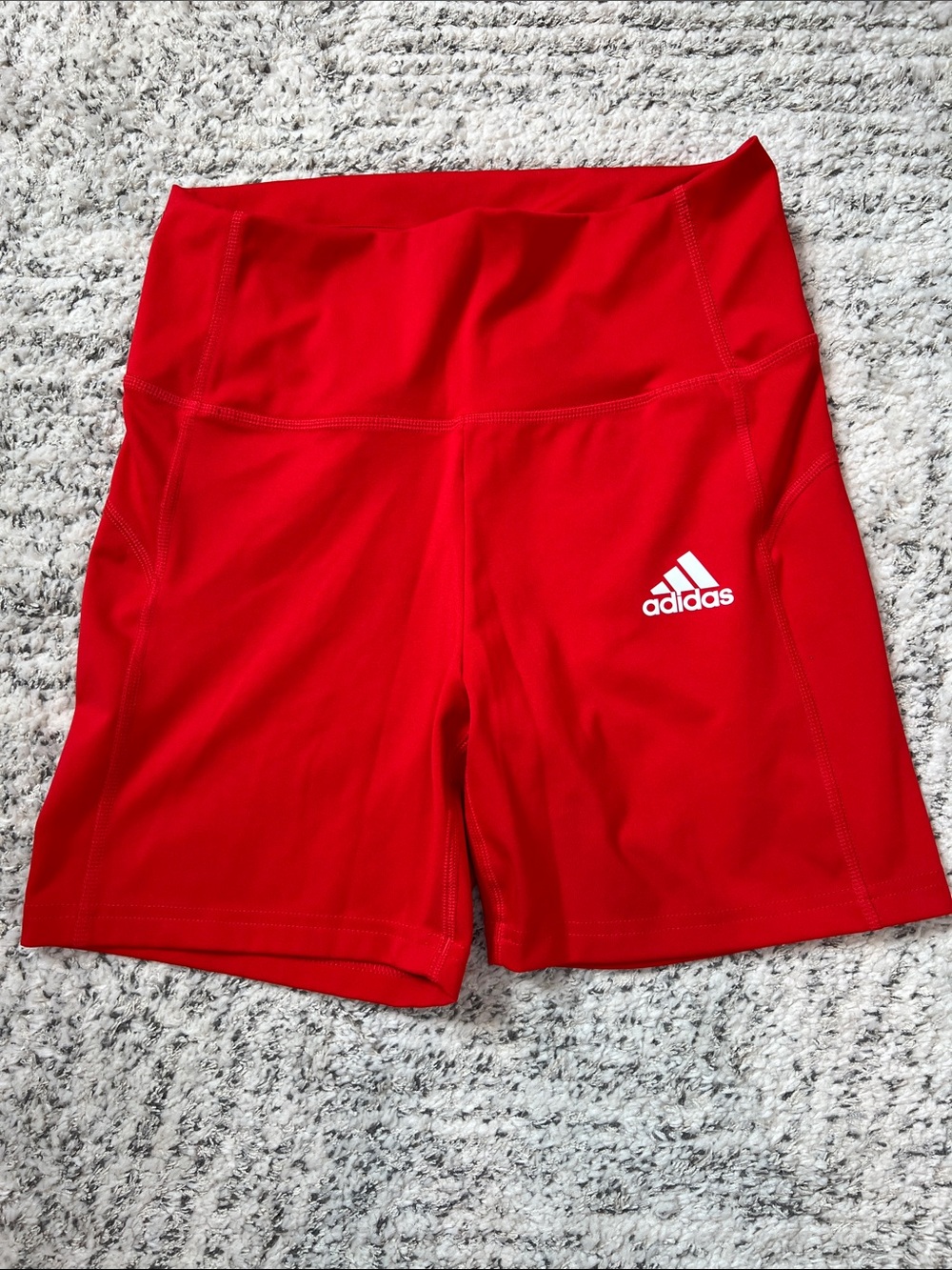 Adidas Women's Beautiful Bright Red High-Rise Bike Shorts with Logo